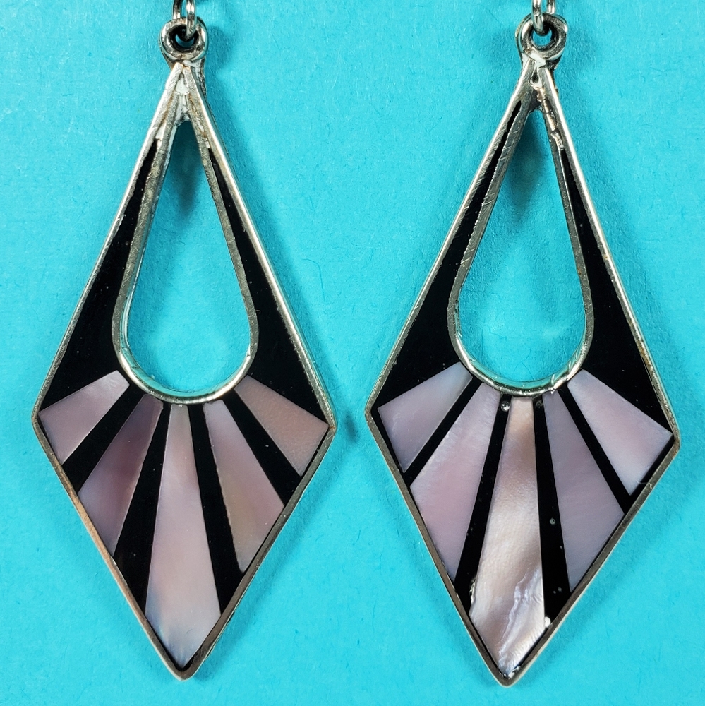 Vintage Silver Mother of Pearl Earrings - Mexico